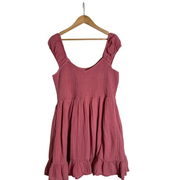 American Eagle Pink Smocked Babydoll Dress with Ruffle Hem & Pockets – XL NWT - Picture 7 of 10